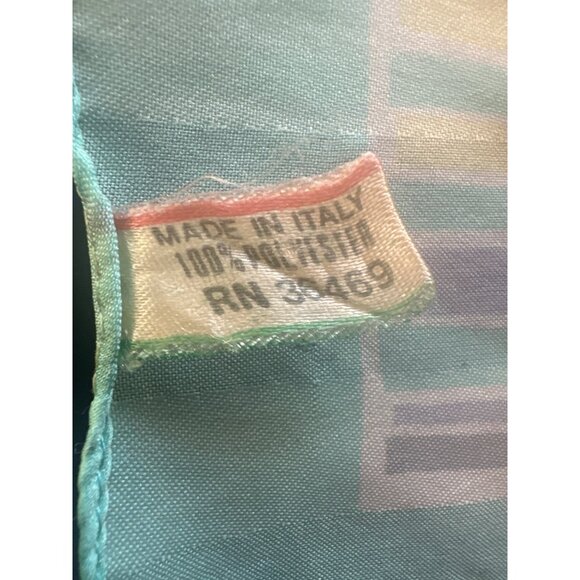 Vintage Womens Mint Striped & Dotted Scarf Made In Italy Polyester Easter Egg - Picture 3 of 3